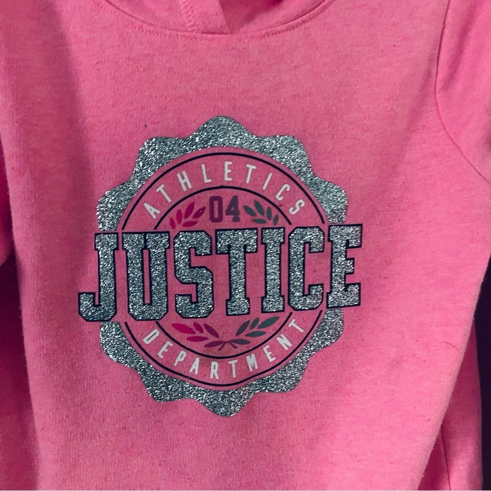 Justice Girls Hoodie Size 8 Pink Silver Glitter Shimmery‎